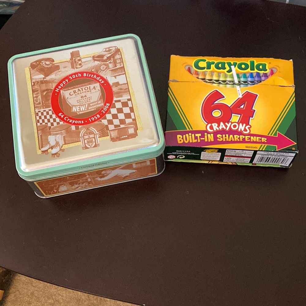 Collectible Crayola 64 Empty Tin Box Turns 50 2008 & 64 Unused Crayon Box
